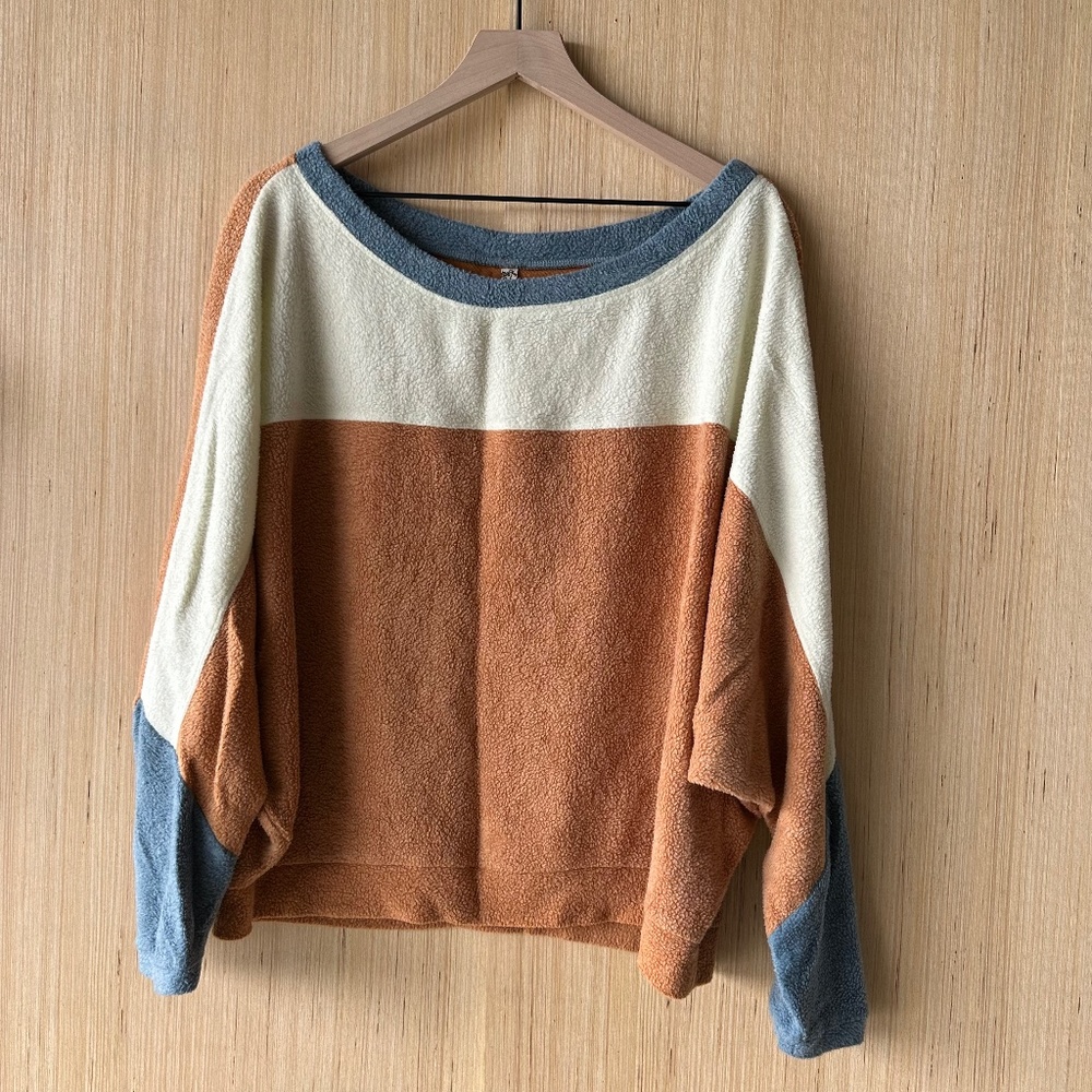 Free People Blue Monday Fleece Pullover Sweatshirt